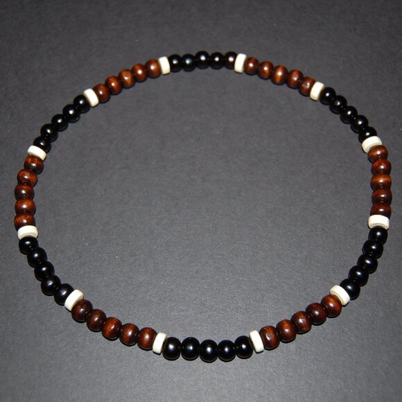 Wood Necklace,Mens Necklace,Wooden Men Necklace,Surfer Necklace,Wood Beaded - Picture 1 of 3